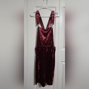 Hot Topic Deep Red Velvet Overall Dress
